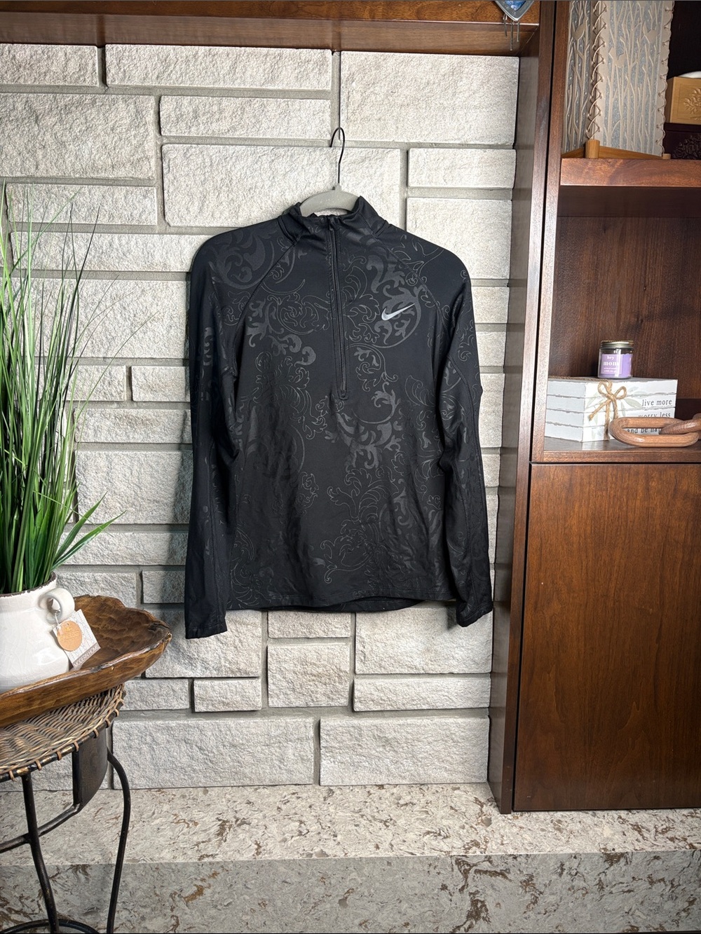 Nike Women's Black Tonal Pattern Half-Zip Utility Jacket